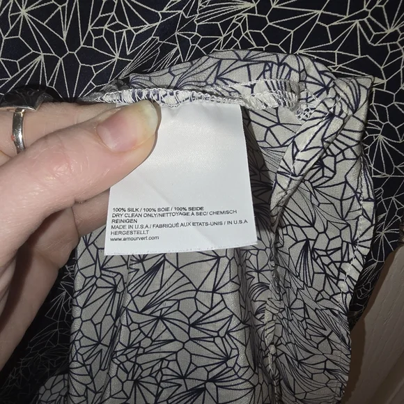 Amour Vert Silk Navy and White Abstract  Mini Dress XS - Picture 7 of 11